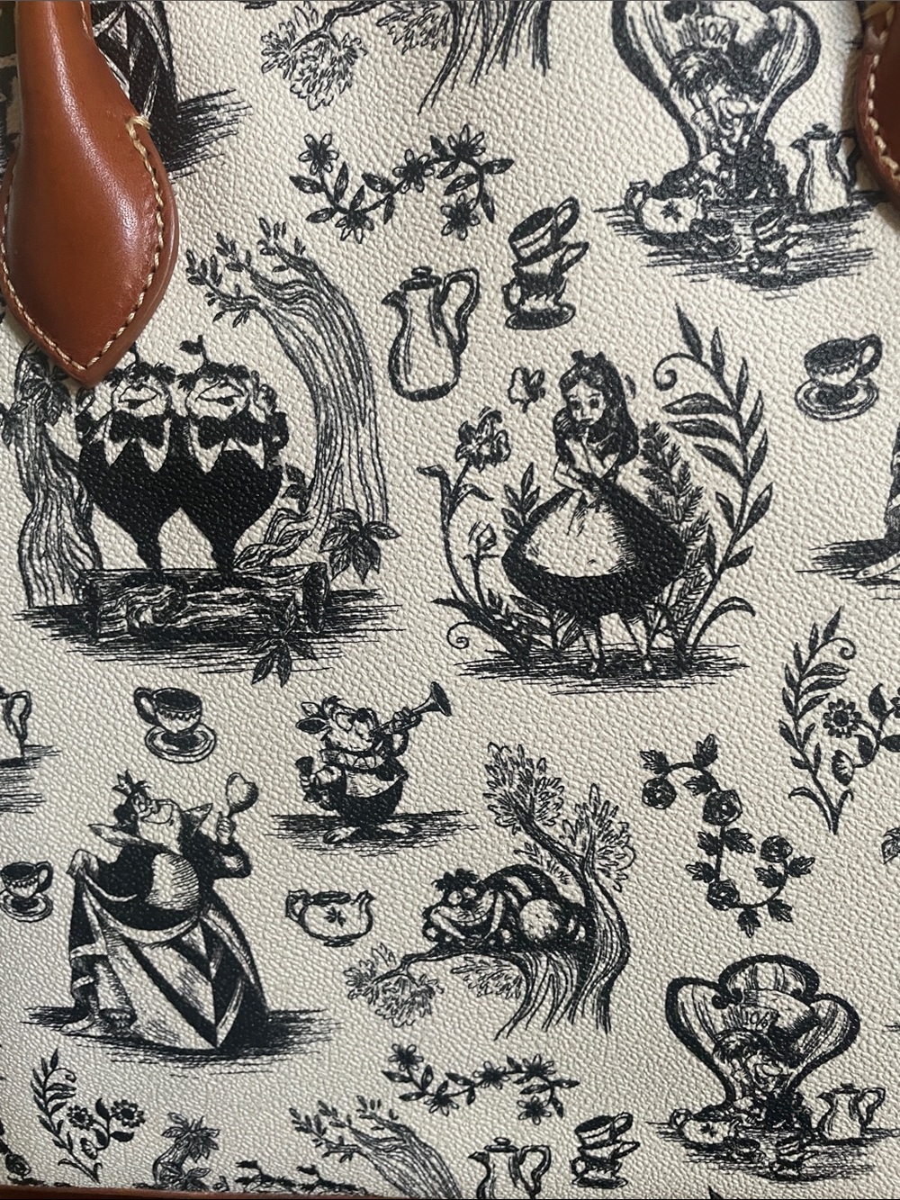 Disney Dooney & Bourke Alice in Wonderland Tote Bag with Brown Leather Trim - Picture 7 of 7